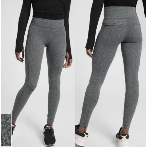 Athleta Delancey Herringbone Tight Leggings Gray Athleisure Stretch Women Small - Picture 1 of 12